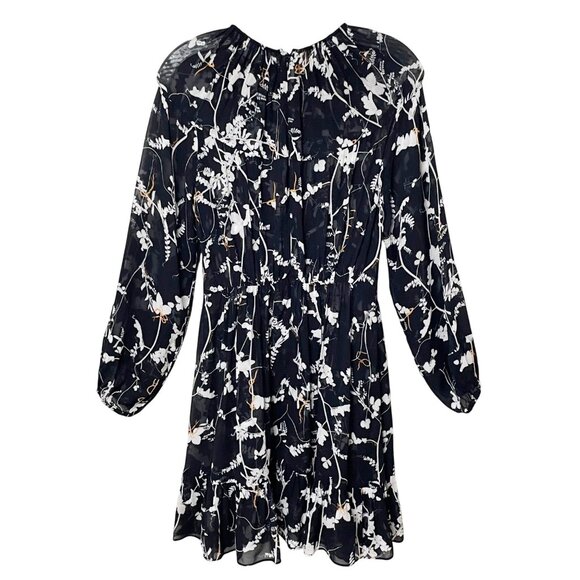 The Kooples Paris Black Short Floral Print Dress with Gathers Women’s Size 0 - Picture 3 of 12